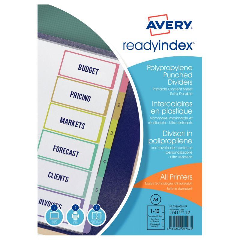 Image de  Jeu de 12 intercalaires personnalisables en polypropylène ReadyIndex™ format A4 