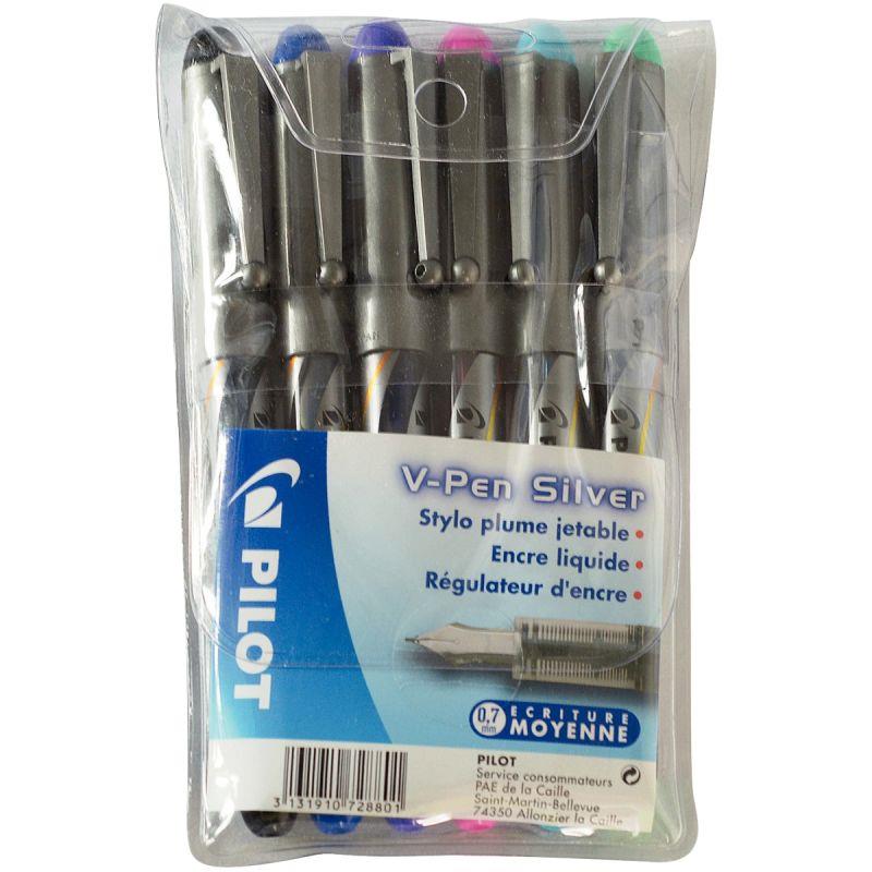 Image de  Blister de 6 stylos plumes jetable V-Pen assortis 