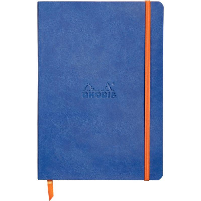 Image de  Carnet 160 pages RHODIARAMA format A5, dot (pointillés), couverture simili cuir, bleu saphir 
