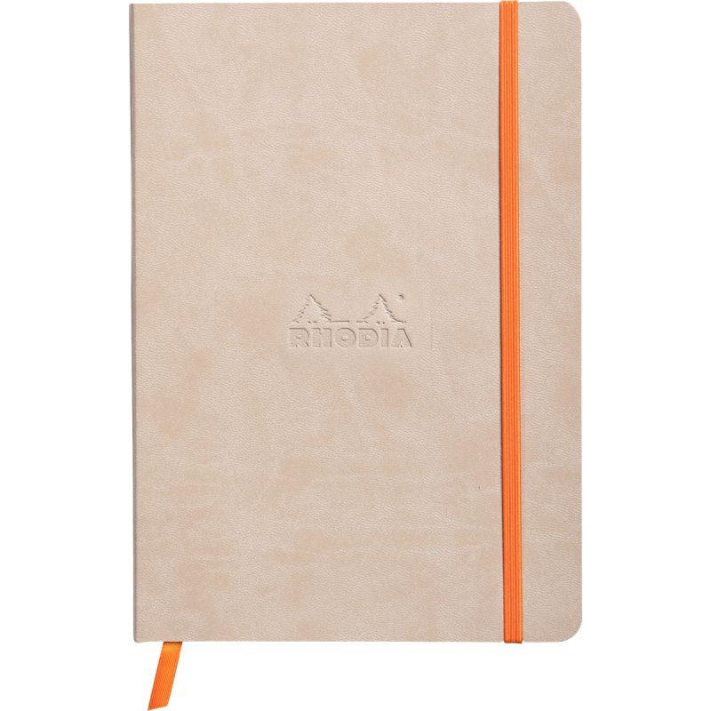 Image de  Carnet 160 pages RHODIARAMA format A5, dot (pointillés), couverture souple en simili cuir, beige 