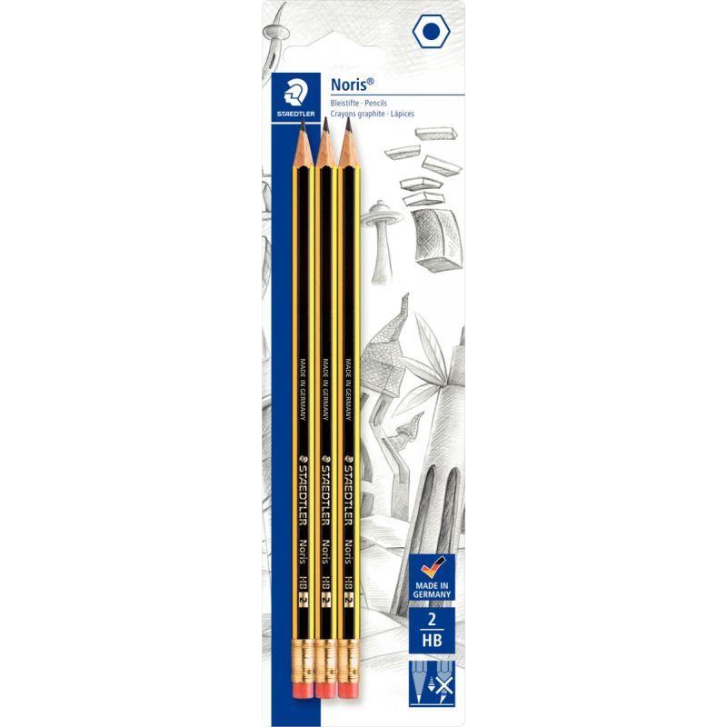 Image de  Blister de 3 crayons graphite Noris HB gomme 