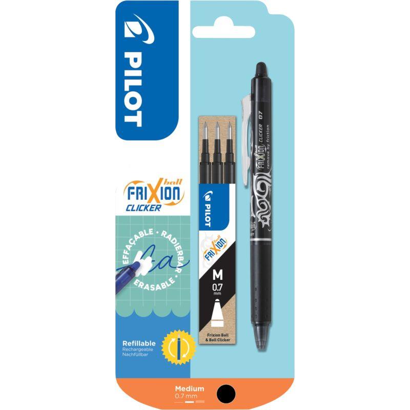 Image de  Blister de 1 roller Frixion Clicker noir et 3 recharges noires 