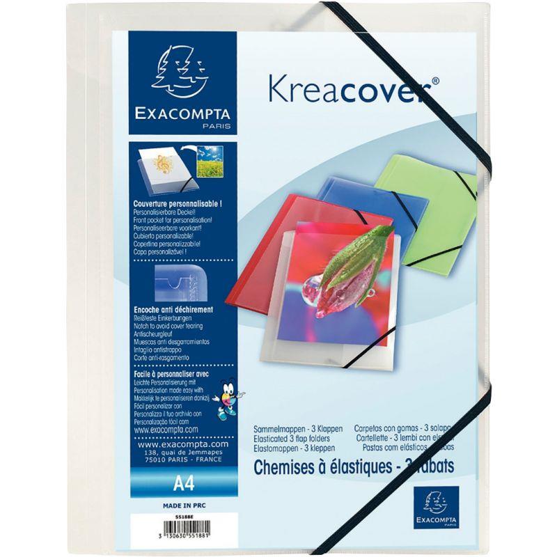 Image de  Chemise 3 rabats à élastiques personnalisable KREACOVER en polypropylène incolore 