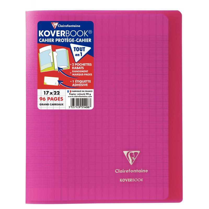 Image de  Piqûre 96 pages KOVERBOOK, format 17x22 cm, seyès 90g, couverture polypropylène rose 