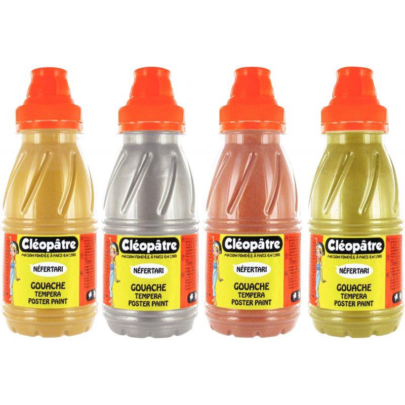Image de  Lot de 4 Flacons 250 ml de gouache Néfertari métallique 