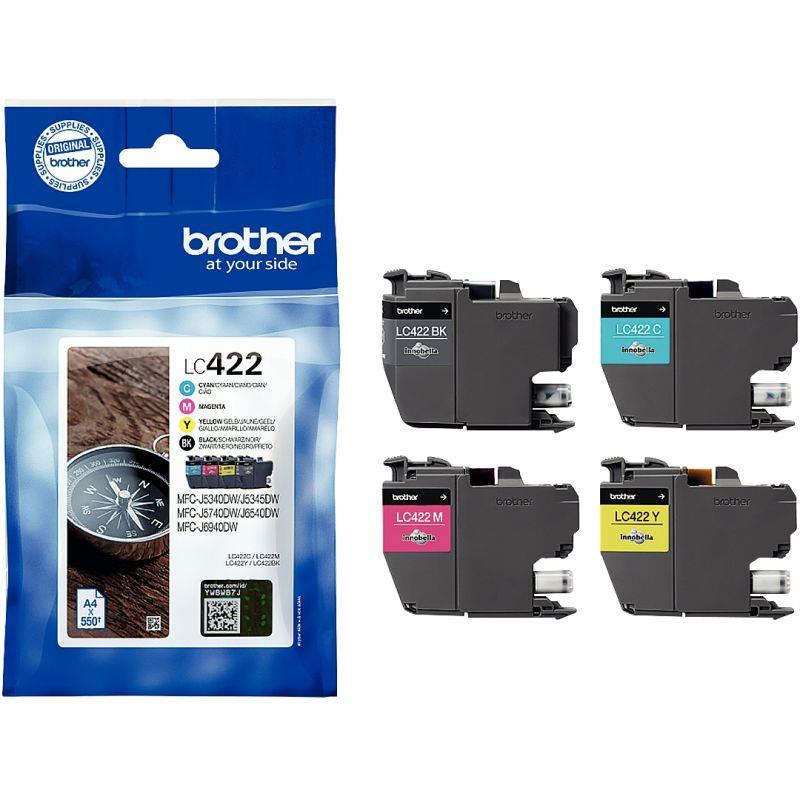 Image de  Brother BOUSSOLE lot 4 cartouches jet d''encre noire, cyan, magenta, jaune authentique ( LC422VAL) 