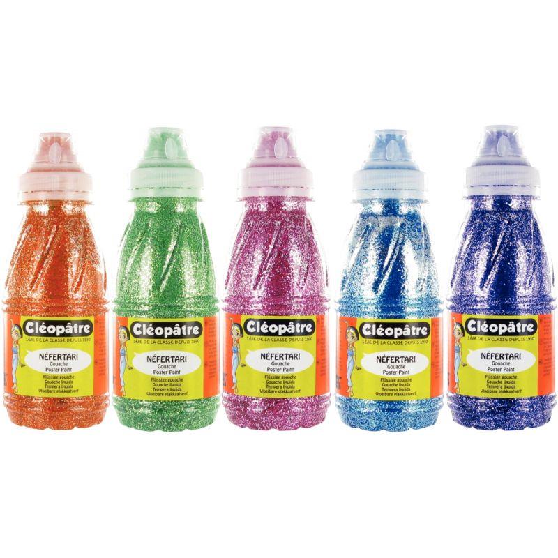 Image de  Lot de 5 Flacons 250 ml de peinture pailletée, assortiment 1 