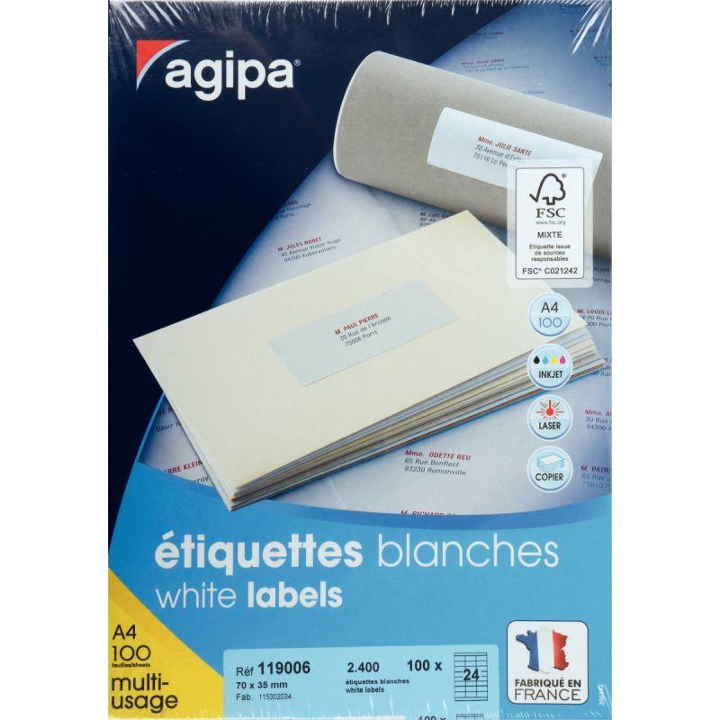 Image de  Boîte de 2400 étiquettes multi-usages blanches 70x35mm 
