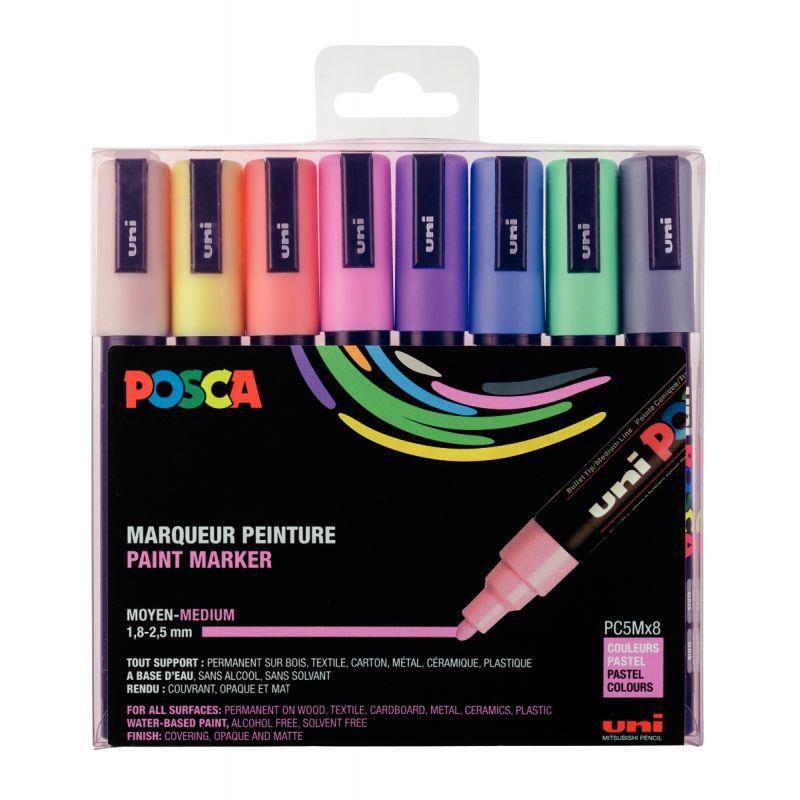 Image de  Pochette de 8 marqueurs Posca pointe moyenne ogive pastels 