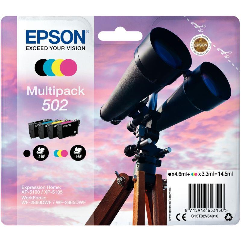 Image de  Epson JUMELLES / 502 lot 4 cartouches jet d''encre noire, cyan, magenta, jaune authentique (T02V640) 