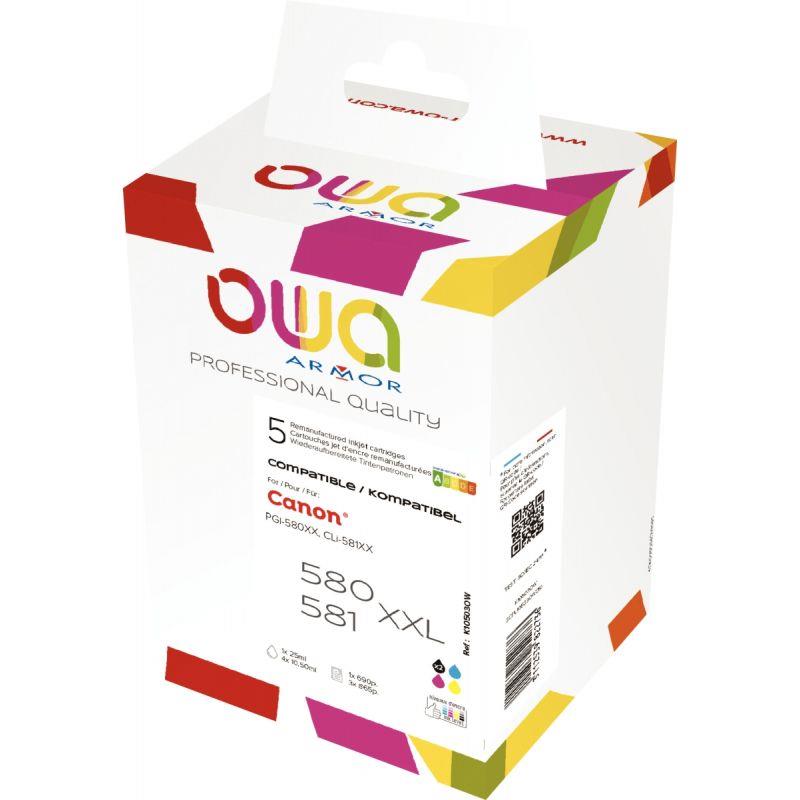 Image de  OWA lot 5 cart encre 2xN CMJ très hte capa remanufacturées compatibles Canon PGI580XXL/CLI581XXL 