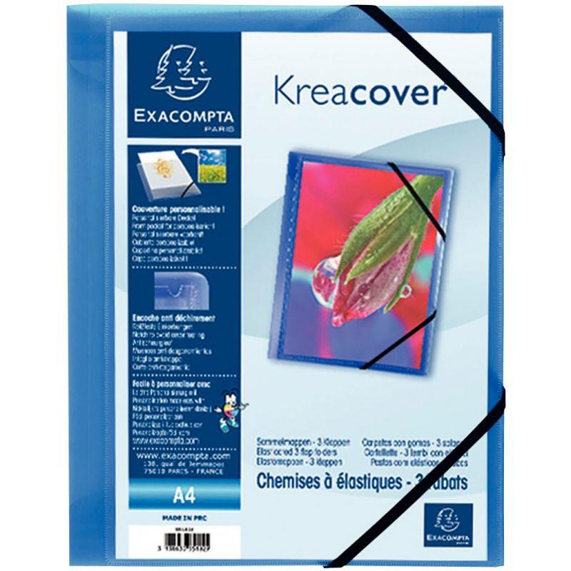 Image de  Chemise 3 rabats à élastiques personnalisable KREACOVER en polypropylène bleu 