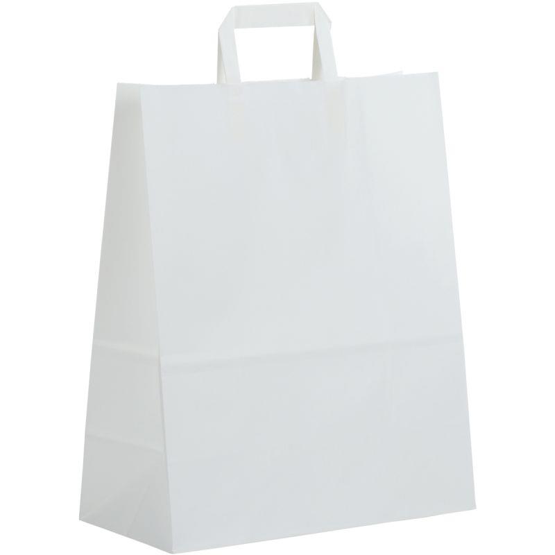 Image de  Paquet de 50 sacs kraft blanc 32+16x39cm poignées plates 