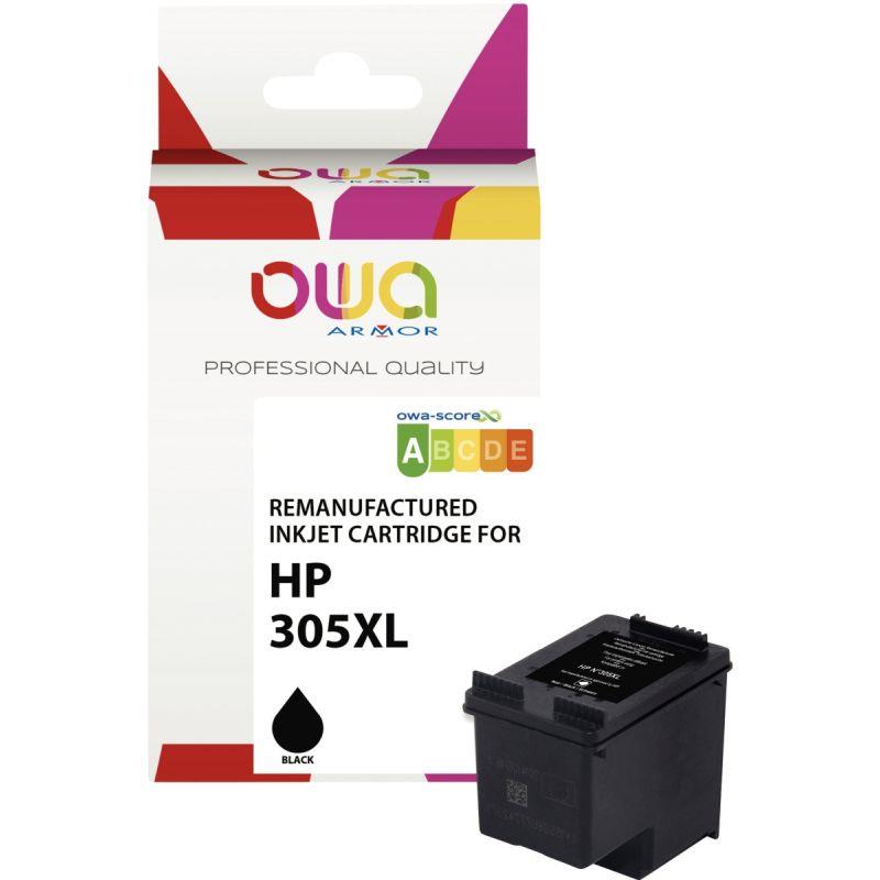 Ref. 07333, OWA Cartouche jet d''encre noir haute capacité compatible HP 305XL (3YM62AE), marque ARMOR
