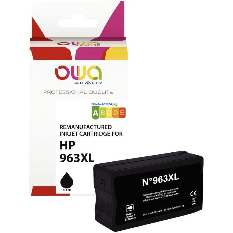Ref. 07335, OWA Cartouche jet d''encre noir haute capacité compatible HP 963XL (3JA30AE), marque ARMOR