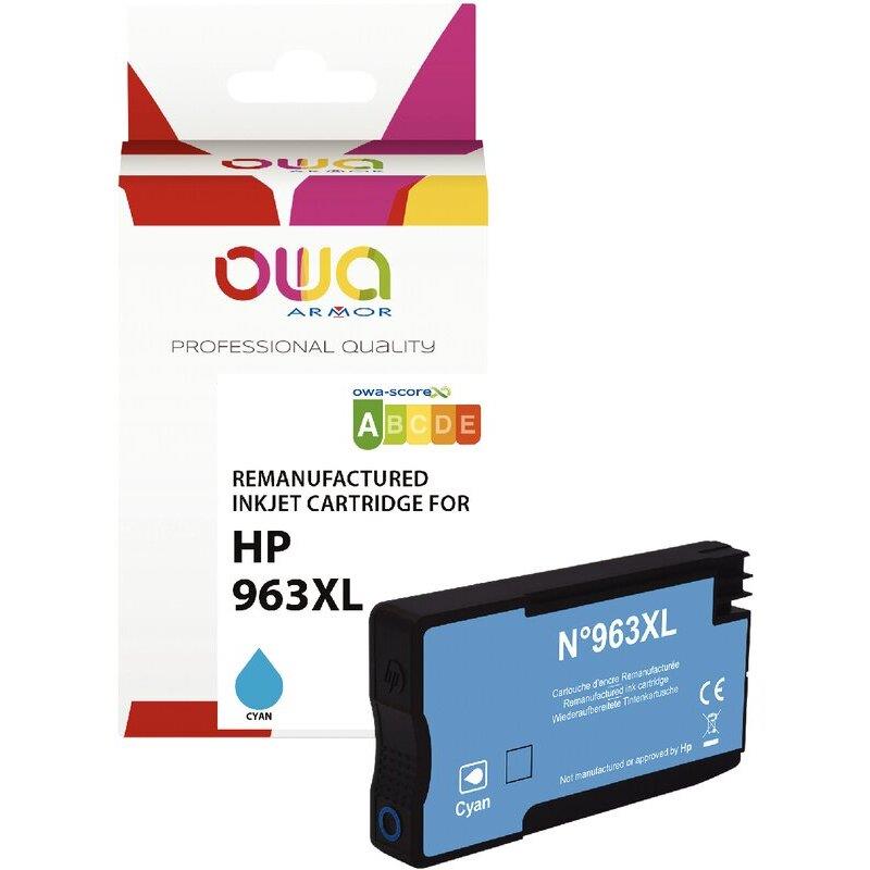 Ref. 07336, OWA Cartouche jet d''encre cyan haute capacité compatible HP 963XL (3JA27AE), marque ARMOR