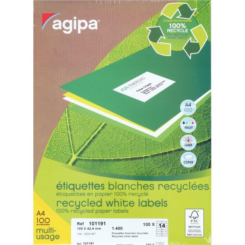 Image de  Boîte de 1400 étiquettes multi-usages blanches recyclées 105x42,4mm 