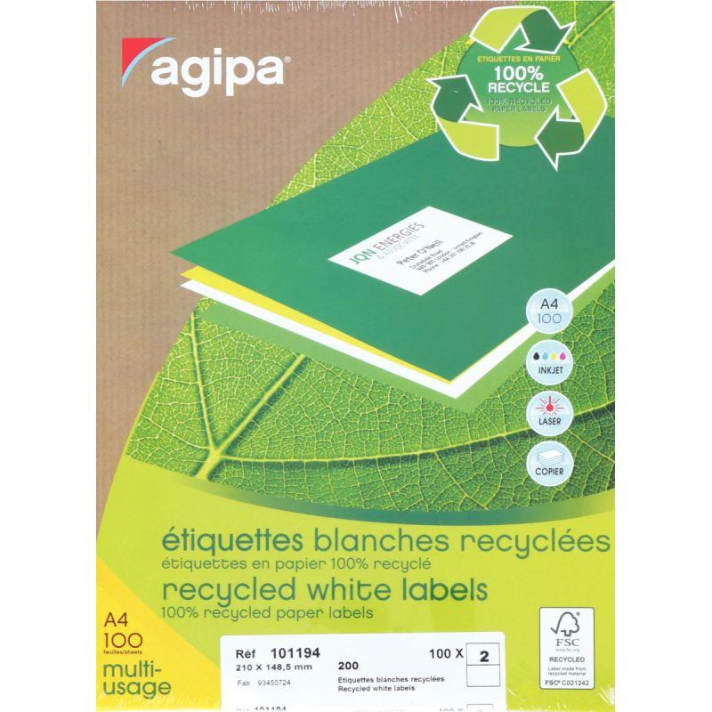 Image de  Boîte de 200 étiquettes multi-usages blanches recyclées 148,5x210mm 