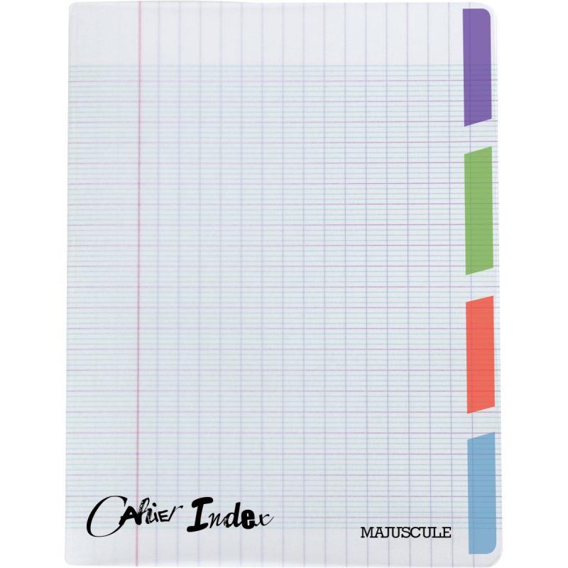 Image de  Piqûre 96 pages 4 index MAJUSCULE, format 17x22 cm, seyès, couverture polypropylène incolore 