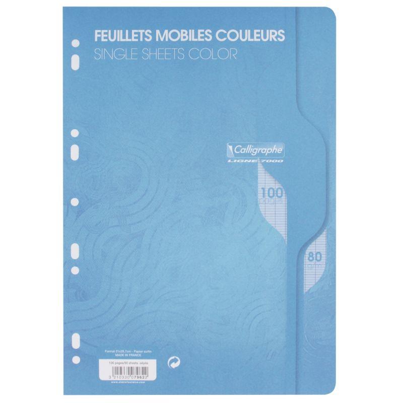 Image de  Sachet de 50 feuillets mobiles, format A4, seyès, papier 80g, bleu 