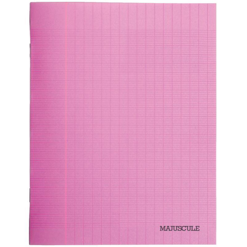 Image de  Piqûre 48 pages MAJUSCULE, format 17x22 cm, papier blanc 90g, seyès, couverture polypropylène rose 