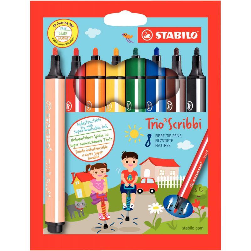 Image de  Pochette de 8 feutres Trio Scribbi assortis 