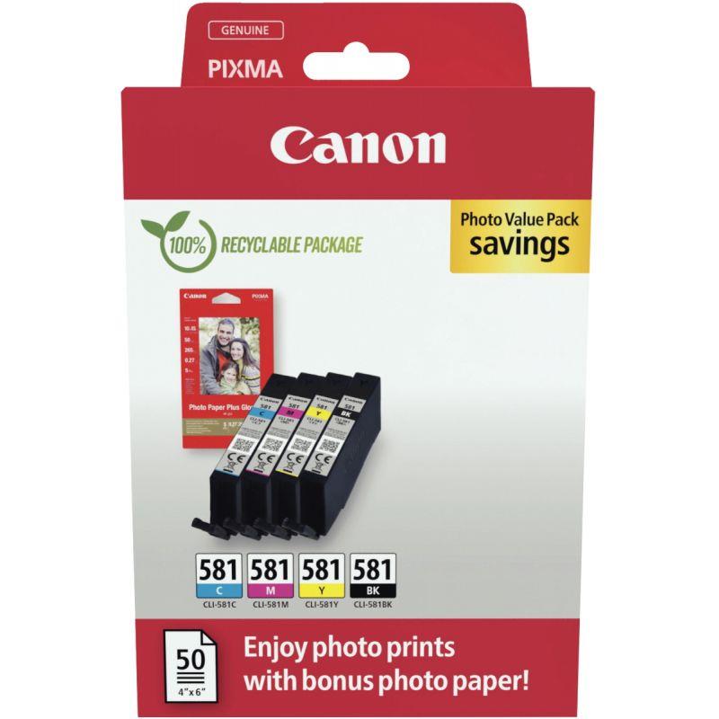 Image de  Canon 581 pack de 4 cartouches jet d''encre noire, cyan, magenta et jaune authentique (CLI581) 