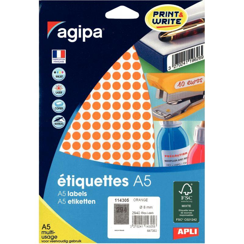 Image de  Etui de 2940 pastilles adhésives diamètre 8 mm orange 