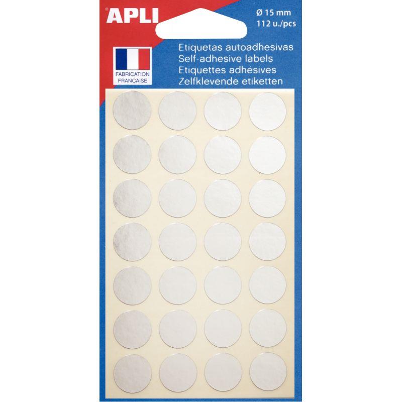 Image de  Etui de 112 pastilles adhésives diamètre 15 mm argent 
