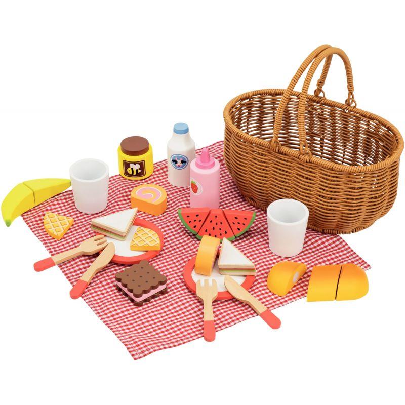 Image de  Panier pique-nique en osier avec 30 pièces en bois 