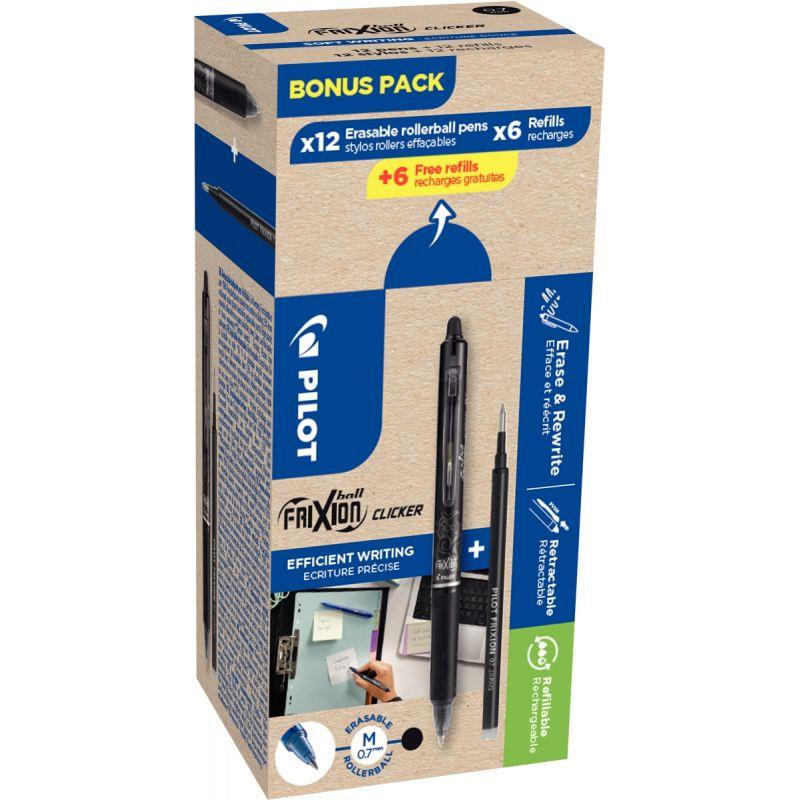 Image de  Boîte de 12 rollers frixion clicker noirs + 12 recharges noires 