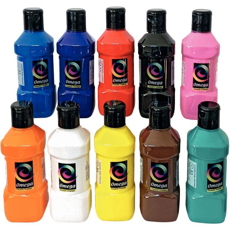 Image de  Lot de 10 flacons 250 ml de peinture vinylique plastifiante, couleurs vives assorties 