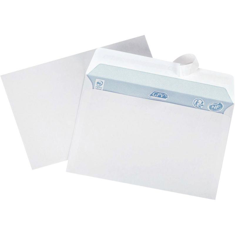 Ref. 23112, Boite de 500 enveloppes blanches 114x162mm 80g bande siliconée, marque GPV