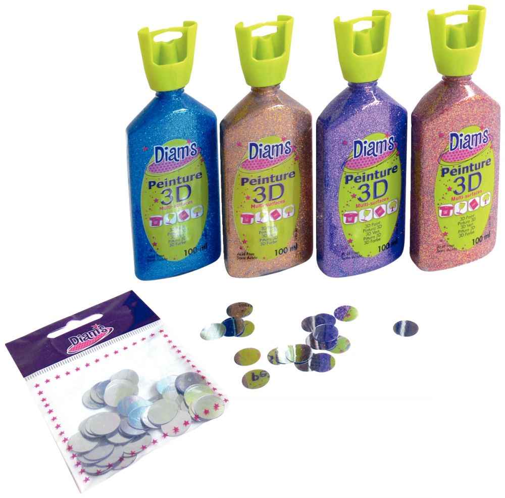 Image de  Lot de 4 maxi flacons souples avec embout fin, de 100ml, de peinture DIAM'S 3D. 