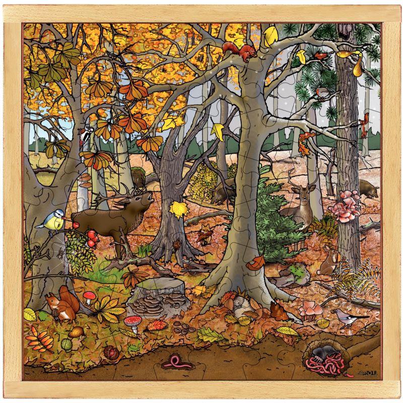 Image de  Puzzle de 64 pièces en bois automne / hiver 