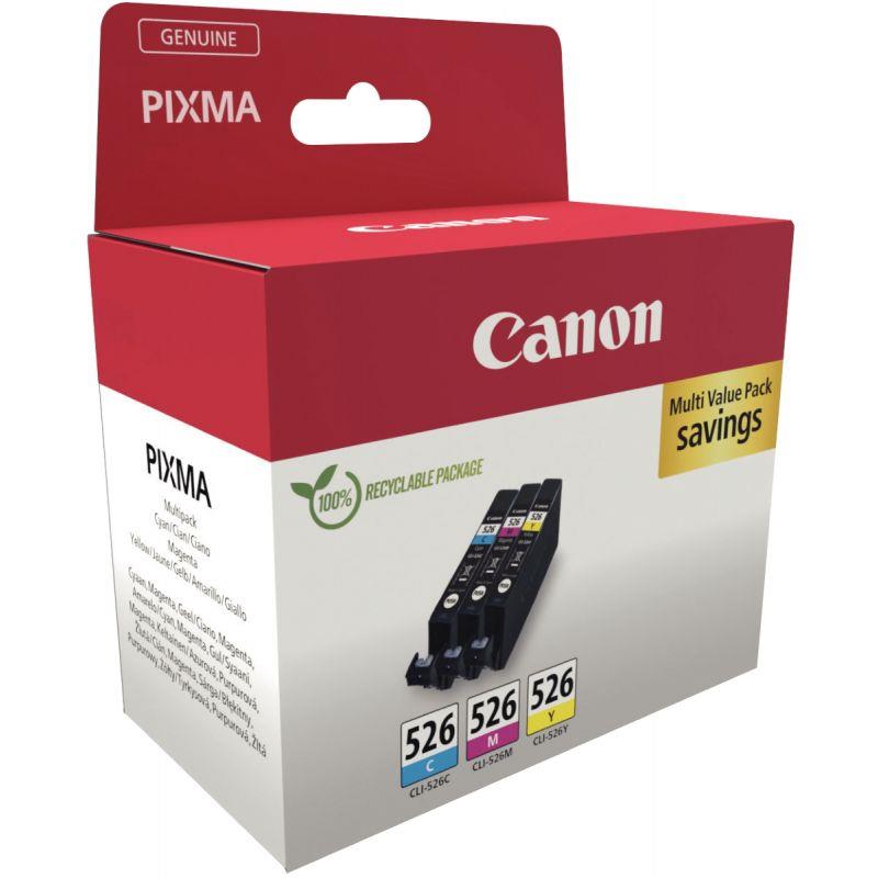 Image de  Canon 526 pack de 3 cartouches jet d''encre cyan, magenta et jaune authentique (CLI526CMJ) 