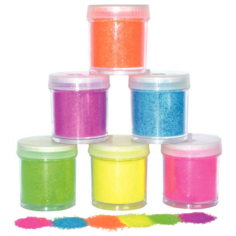 Image de  Lot de 6 salières de poudre de paillettes fluorescentes. Flacon de 45 grammes 