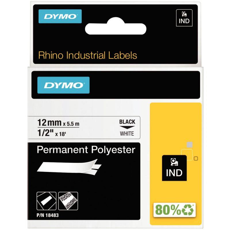 Image de  Recharge DYMO ruban polyester permanent 12mm x 5,5m noir sur blanc 