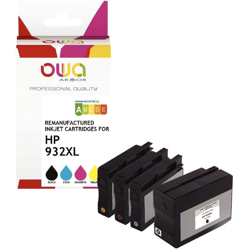 Ref. 26716, OWA Lot 4 cartouches jet d''encre NCMJ haute capacité compatible HP 932XL / 933XL (CN053AE), Assorties, marque ARMOR