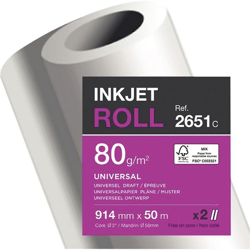 Image de  Paquet de 2 rouleaux papier 0.914x50m 80g jet encre 
