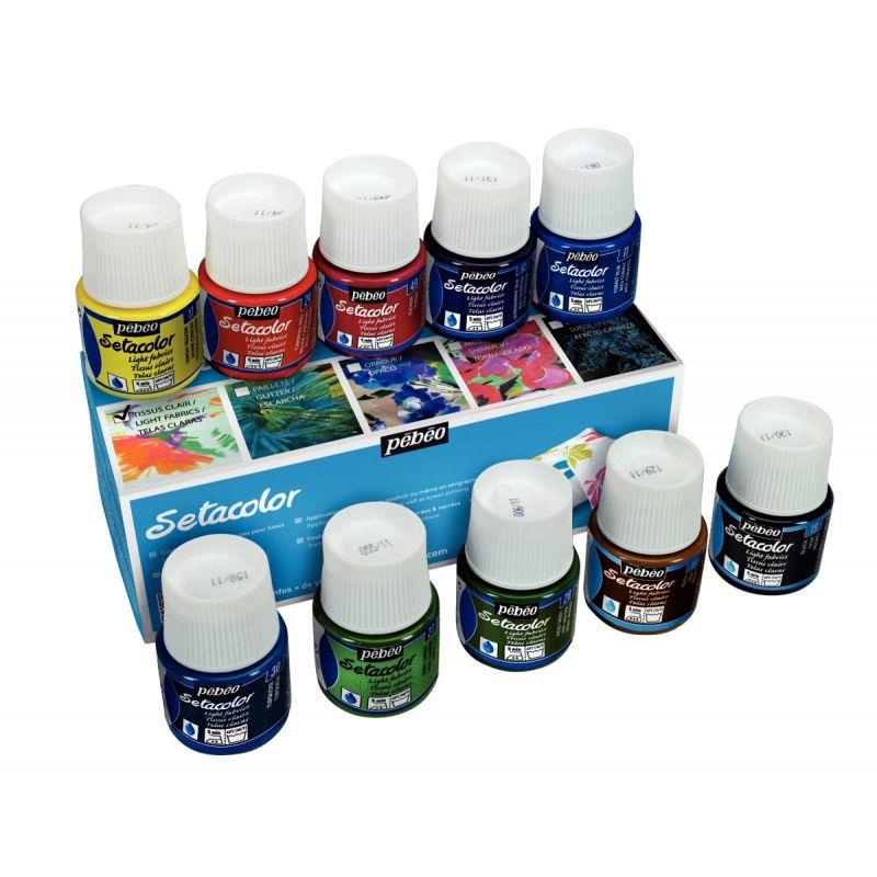 Image de  Boîte de 10 flacons 45 ml SETACOLOR, tissus clairs 