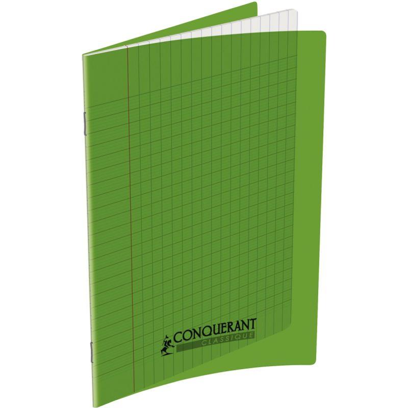 Image de  Piqûre 48 pages CONQUERANT, 17x22 cm, seyès, couv PP vert 