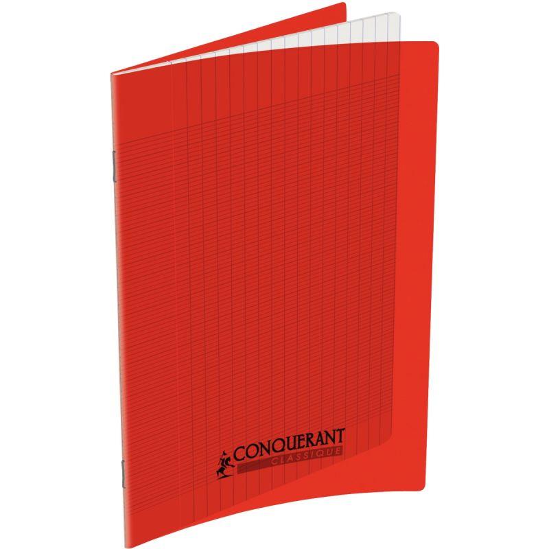 Image de  Piqûre 60 pages CONQUERANT, 17x22 cm, seyès, couv PP rouge 