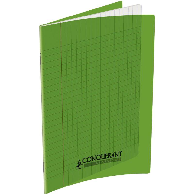 Image de  Piqûre 96 pages CONQUERANT, 17x22 cm, seyès, couv PP vert 