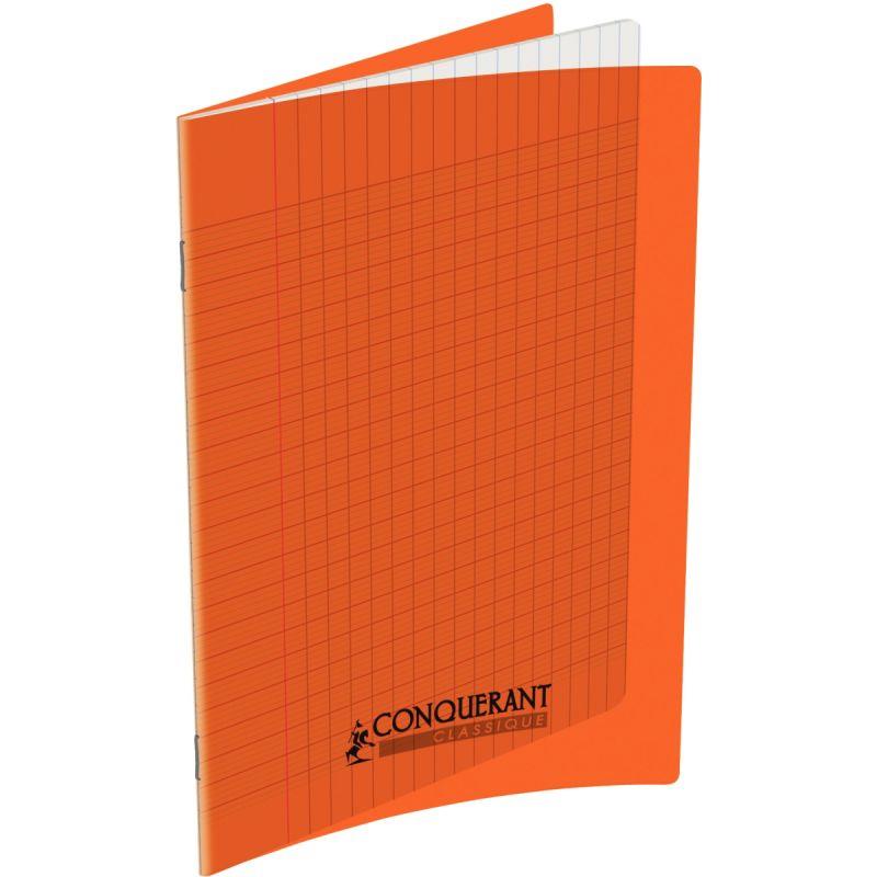 Image de  Piqûre 96 pages CONQUERANT, 17x22 cm, seyès, couv PP orange 