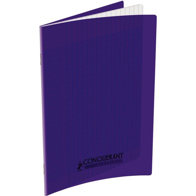 Image de  Piqûre 96 pages CONQUERANT, 17x22 cm, seyès, couv PP violet 