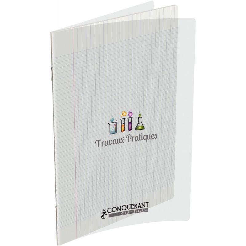 Image de  Cahier de travaux pratiques 96 pages CONQUERANT, format A4, seyès/uni, couv PP incolore 