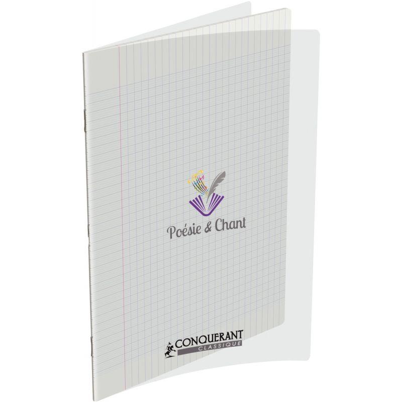 Image de  Cahier de poésie 48 pages CONQUERANT, format 24x32 cm, seyès/uni, couv PP incolore 