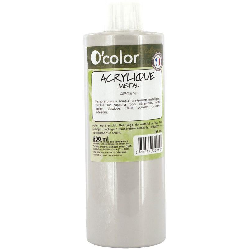 Image de  Flacon de 500 ml de peinture acrylique coloris métallique argent 
