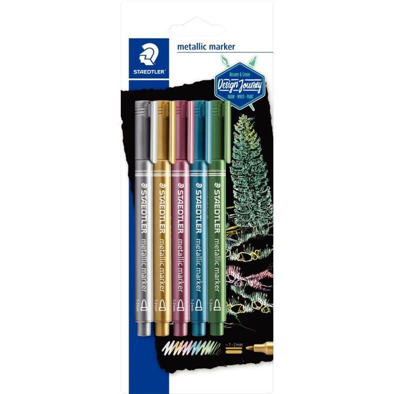Image de  Blister de 5 marqueurs metalliques assortis 